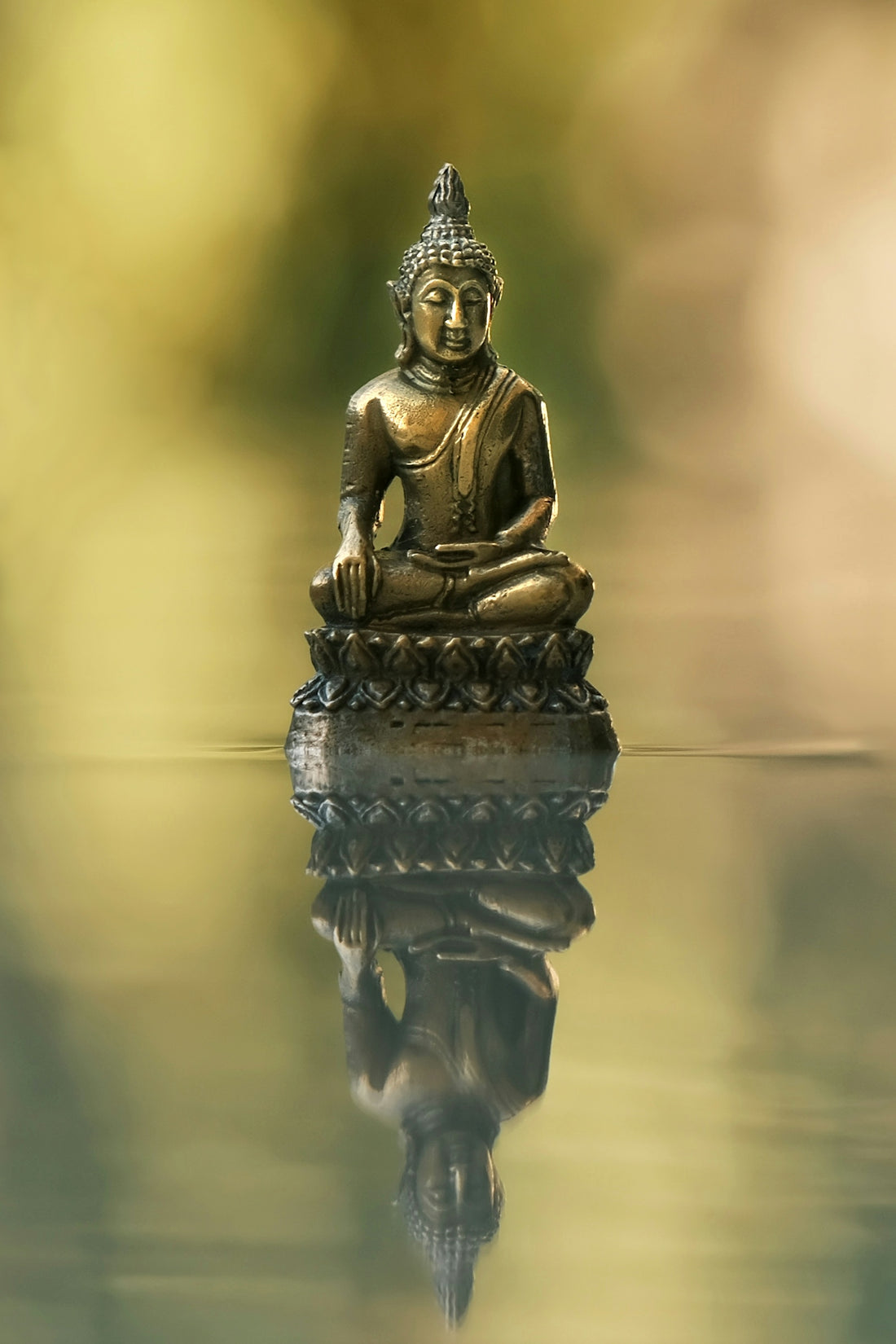 a buddha statue sitting on top of a body of water
