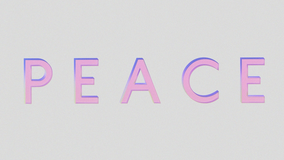 The word peace in pink gradient letters.