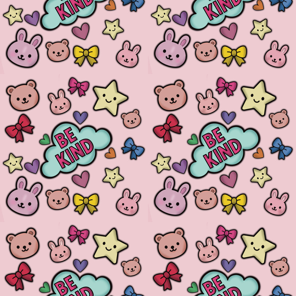 Be Kind Kawaii Digital Pattern – Cute Bears, Bunnies, Stars & Bows | Positive Printable Seamless Design | Mental Health, Scrapbooking, Craft