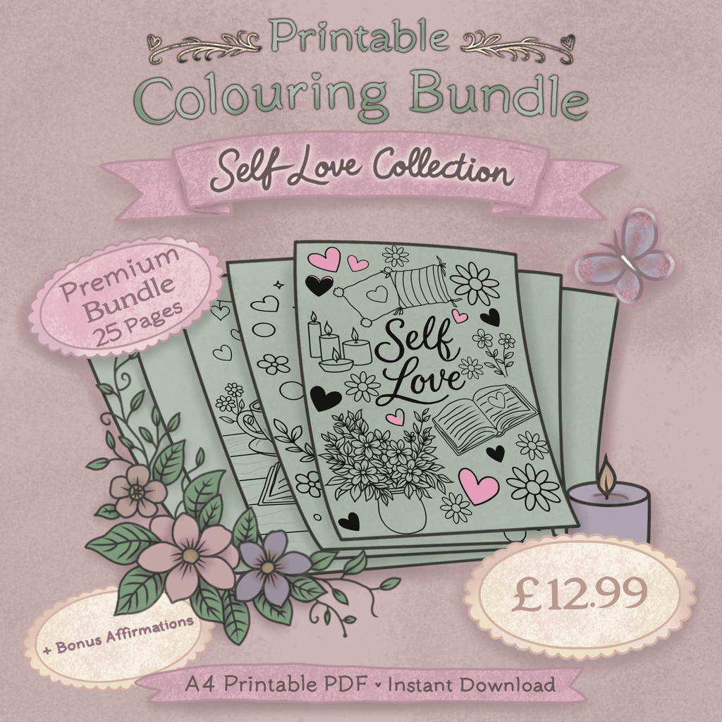 Self Love Colouring Bundle – Premium Edition (25 Pages + Bonus Affirmations)